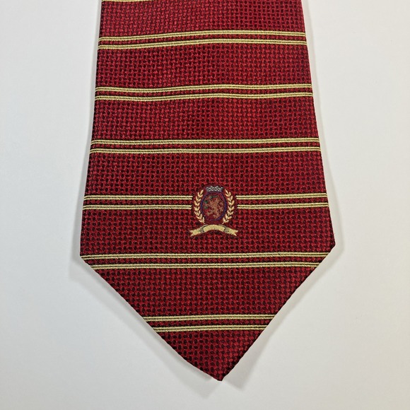 Tommy Hilfiger Other - Tommy Hilfiger Men's Tie Italian Silk Striped Red Made in USA Preppy Crest Logo